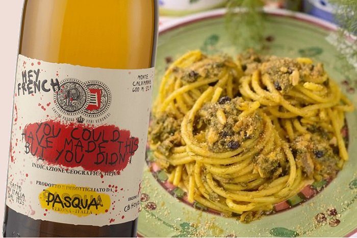 Pasta con le sarde e Veneto Bianco Multivintage Hey French Pasqua
