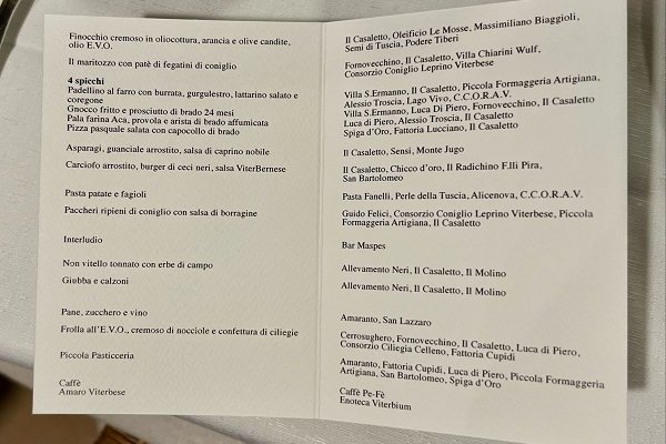 Madre Tuscia 2025, the menu