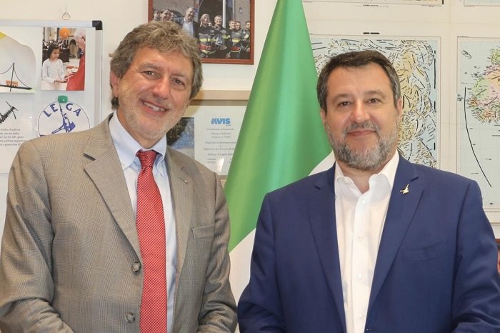 Il governatore Abruzzese Marco Marsilio e il ministro Matteo Salvini a proposito di Montepulciano