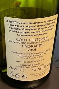 Colli Tortonesi Timorasso Il Montino 2016 La Colombera