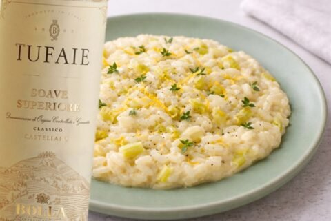 Risotto ai porri e Soave Classico Superiore Castellaro Tufaie 2023 Bolla