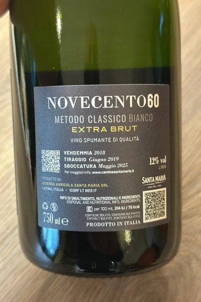 Cantina Santa Maria Bellone Metodo Classico Extra Brut Novecento60