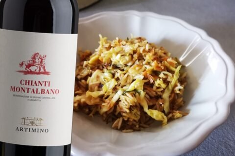 Riso basmati, verza, carote e pancetta abbinato al Chianti Montalbano di Tenuta di Tartimino
