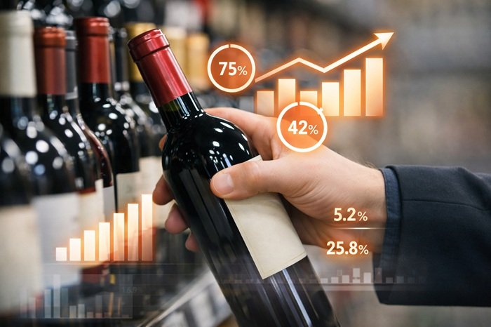 vino in GDO bottiglia e grafici