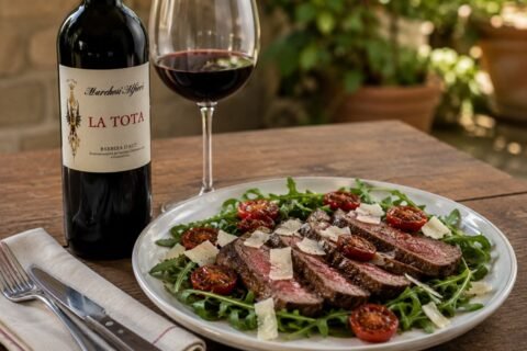 Tagliata di manzo e Barbera d'Asti La Tota 2024 Marchesi Alfieri