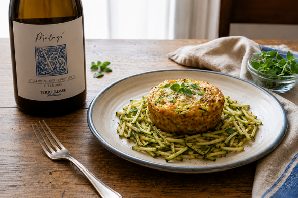 Tortino-di-zucchine julienne-malago-700 Tortino di zucchine juliene e Pignoletto Superiore Malagò 2024 Terre Rosse Vallania