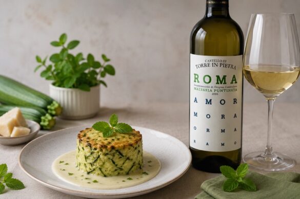 Sformato di zucchine con Roma Malvasia Puntinata 2025 Cantina Castello di Torre in Pietra