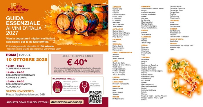 Elenco cantine Roma presentazione Guida DoctorWine 2027