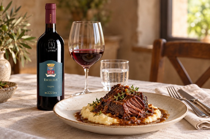 Guancia di manzo brasata con ExcelsuS di Banfi